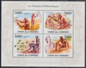 XG-AF290 COMOROS IND - History, 2010 Pre-Historic Men, 4 Values MNH Sheet