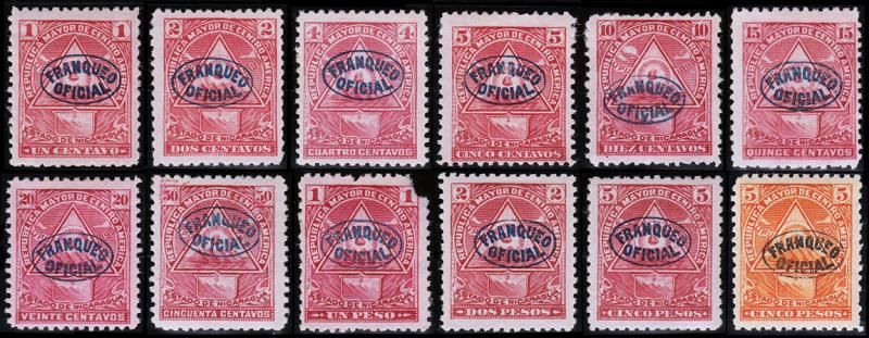 Nicaragua Scott O118-128 + O118 Unlisted Color Variety (1898) Mint H F-VF B