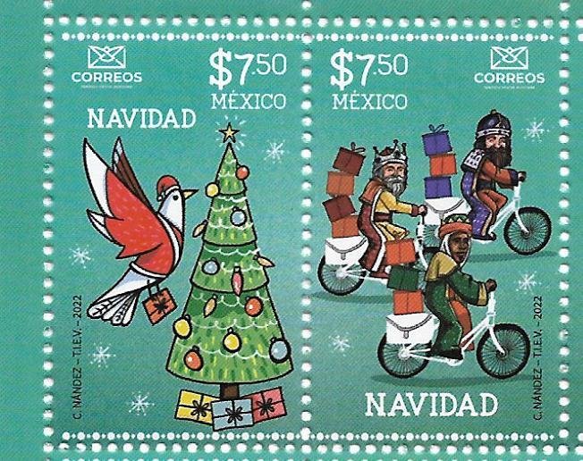 J) 2022 MEXICO, CHRISTMAS, PAIR, TREE, WISE MEN, MNH
