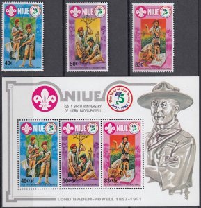 NIUE 1983 Boy Scouts Movement, Set of 3 & M/S MNH 