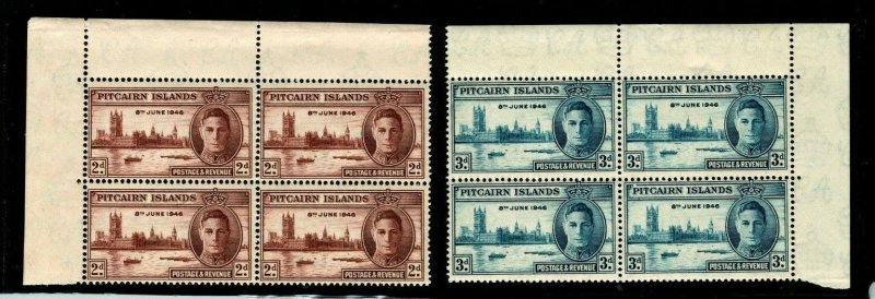 ES-14861 PITCAIRN ISLAND 1946, PEACE SERIES, Scott 9-10, BLOCK OF 4 SETS, MNH