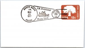 US SPECIAL EVENT COVER J.M. STUDEBAKER STAMP STORE SOUTH BEND INDIANA 1977 T2