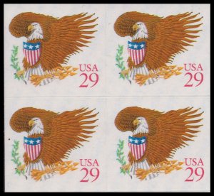 US 2597 Eagle & Shield red 29c block 4 MNH 1992