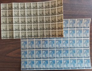 LIBERIA #290A, 292A, 2¢/5¢ & 4¢/10¢ PANES OF 50, unused w/glassine backing