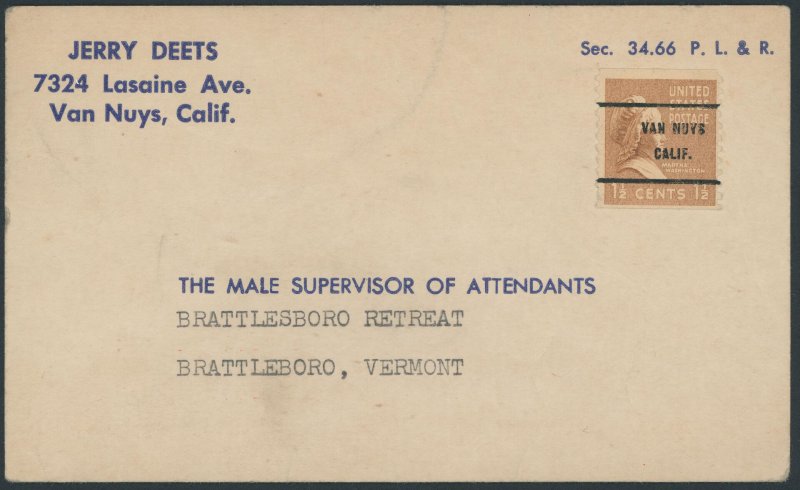 US 805 1 1/2 cent Presidential Issue; Used; Postcard ad -- See details and scans