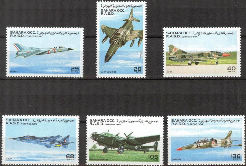 Sahara OCC. R.A.S.D.  1996 Military Aviation Airplanes Set of 6 MNH