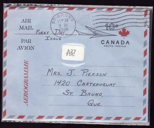 Canada-cover #11627 - 10c Aerogramme used - ST. Bruno, PQ - 2 XI 1966 -