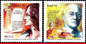 2516-17 BRAZIL 1994 DAY OF THE BOOK, AUTHORS, LITERATURE, MI# 2616-17 C-1914 MNH