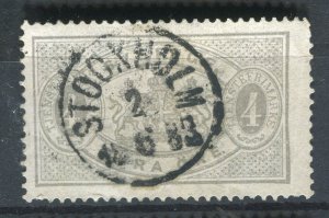 SWEDEN; 1880s early classic Official issue used 4ore. value fair Postmark