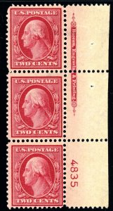 USAstamps Unused VF US 1908 Washington Plate Strip Scott 332 OG MNH