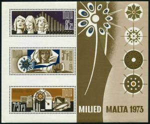 Malta B13-B15,B15a sheet,MNH.Michel 478-480,Bl.3. Christmas 1973.Singers,Organ, 