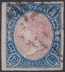 Spain 1865 Sc 69 used grill (parrilla con cifra) cancel