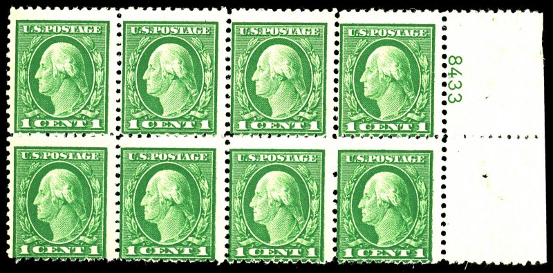 U.S. #498 MINT PL# BLOCK OF 8 OG NH