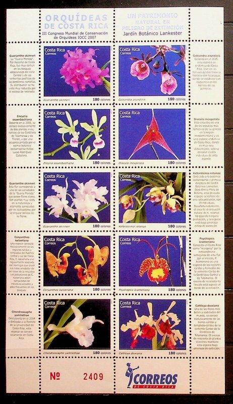 COSTA RICA Sc 599 NH MINISHEET OF 2007 - FLOWERS - ORCHIDS - (CT5)