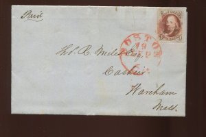 1 Franklin Imperf Used Stamp on 1849 Shawmut Bank Cover with PF Cert (LV 1362) 