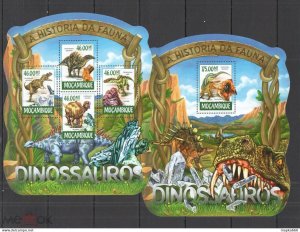 Ss1628 2015 Mozambique Fauna Prehistoric Animals Dinosaurs Bl+Kb Mnh