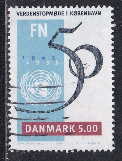 Denmark # 1021, United Nations 50th Anniversary, Used, 1/2 Cat.