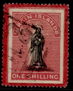 BRITISH VIRGIN ISLANDS QV SG18a, 1s LONG-TAILED S Variety, FINE USED. Cat £350.