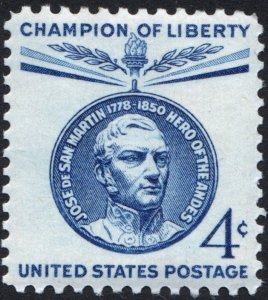 SC#1125 4¢ Champion of Liberty: Jose de San Martin (1959) MNH