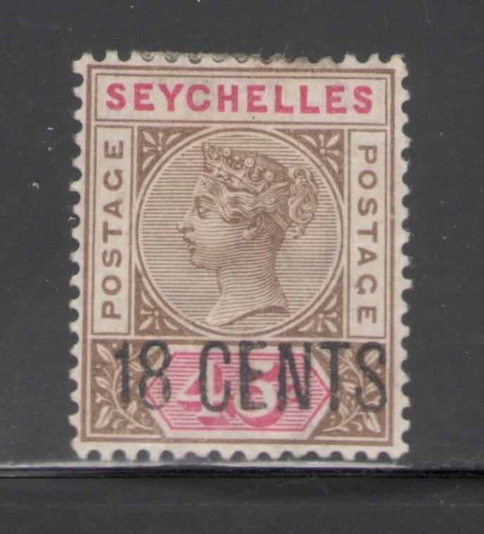 Seychelles 1896 Queen Victoria Surcharge 18c Scott # 27 MH