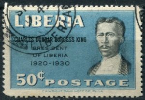 Liberia Sc#326 Used, 50c aqua, Presidents of Liberia (1949)