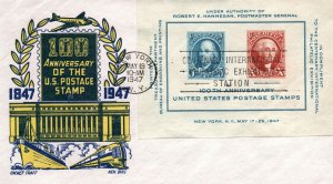 100th ANNIVERSARY OF U.S. POSTAGE STAMP SPECIAL CACHET COVER SHEET CANCEL 1947