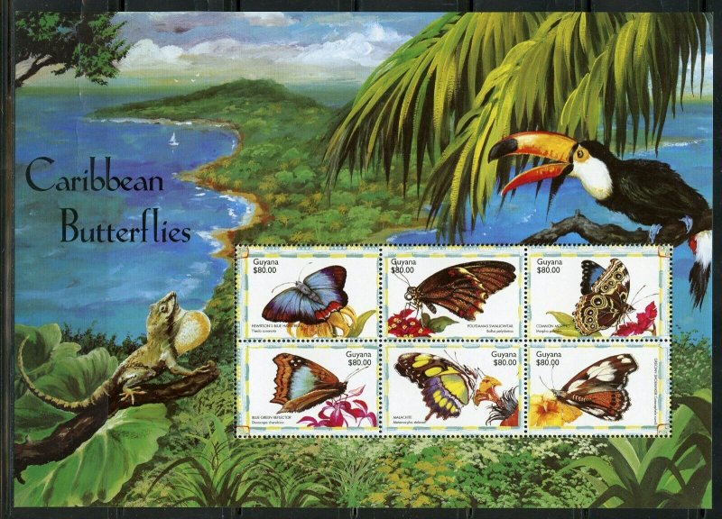 GUYANA  CARIBBEAN BUTTERFLIES SHEET II MINT NH   