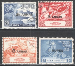 ADEN - Kathiri State of Seiyun #16-19  UPU, Used, VF, CV $16.00  ....  3220006