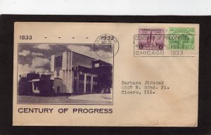 728-729 Century of Progress, FDC perf. pair addressed
