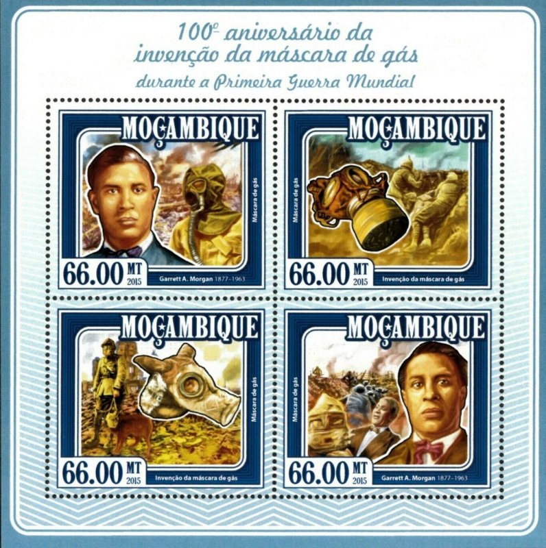 Mozambique 2015 - World War I, Gas Mask Invention, 100 Years - Sheet of 4 - MNH