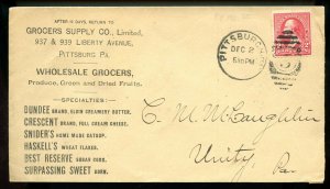 US Type III 1st Bur. Iss. on Ad Cover for Grocers Supply Co. of Pittsburg, PA