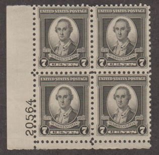 U.S. Scott #712 Washington Stamps - Mint NH Plate Block