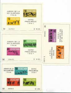 MEXICO 1967  PRE OLYMPIC SET OLYMPIC GAMES 1968 4 SOUVENIR SHEET DIFF MNH