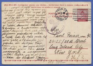 BOHEMIA & MORAVIA Czechoslovakia 1940 Nazi Censored Postal Card PRAG to USA