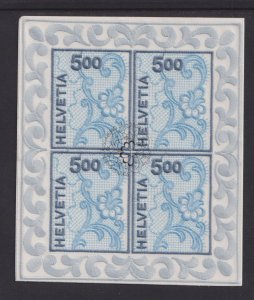 Switzerland  #1075a  cancelled 2000 Sheet of 4.   Embroidery    self-adhesive