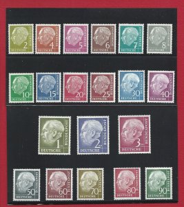 1954 GERMANY # 62A/72B President Heuss 20 Values, MNH**