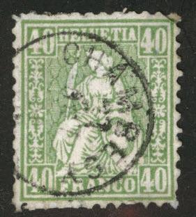 Switzerland Scott 47 Used 1862 green 40c  Faulty