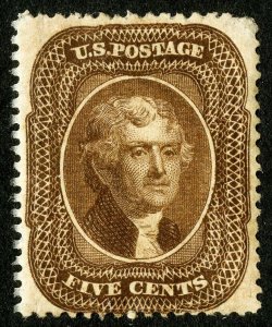 US Stamps # 30A 5c Jefferson VF OG MLH Scott Value $2,200.00 