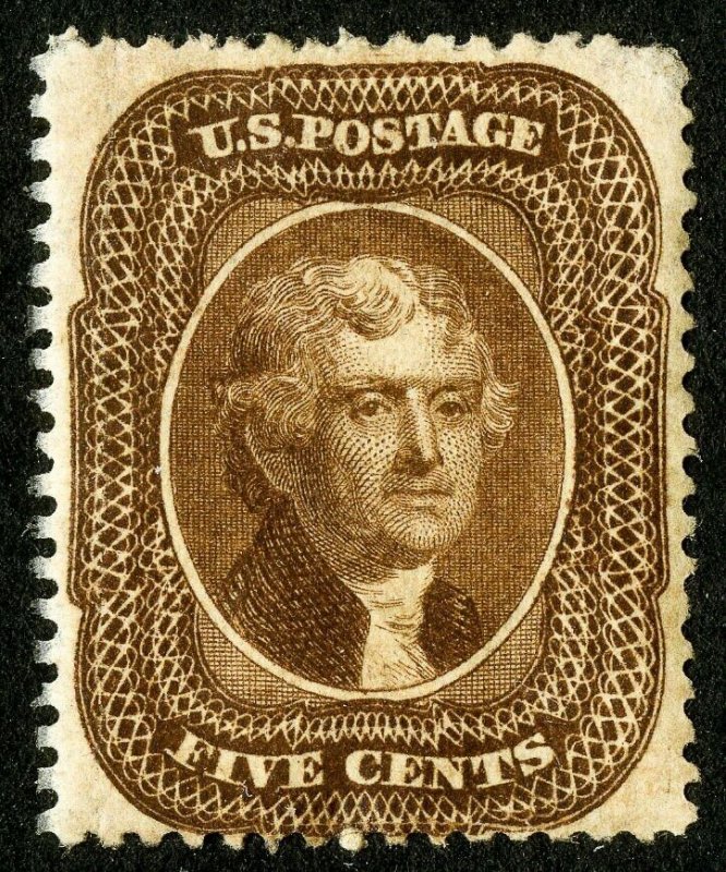 US Stamps 30A 5c Jefferson VF OG MLH Scott Value 2,200.00 United