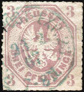 Prussia Germany Sc 14  Four Margin Blue Cancel  VF