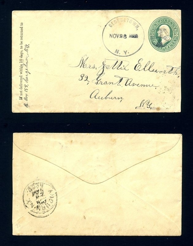 # U164 entire from Georgetown, NY to Auburn, NY dated 11-28-1883