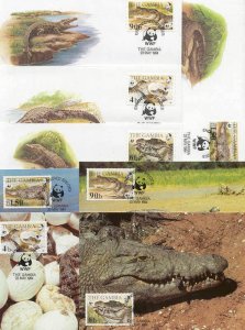 Gambia 8 FDC/cards WWF/Crocodile 1984