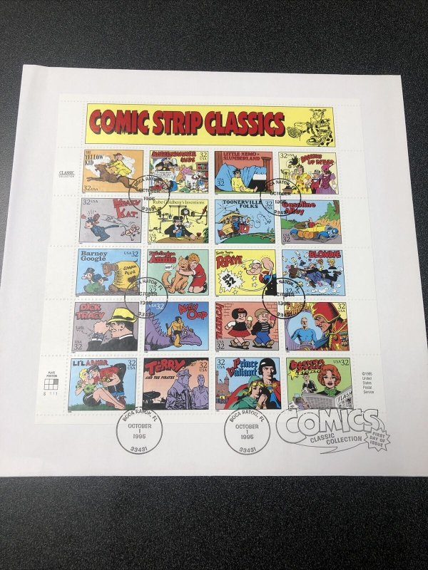 US 3000 Comic Strip Classics Souvenir Sheet Of 20 First Day Cover 1995