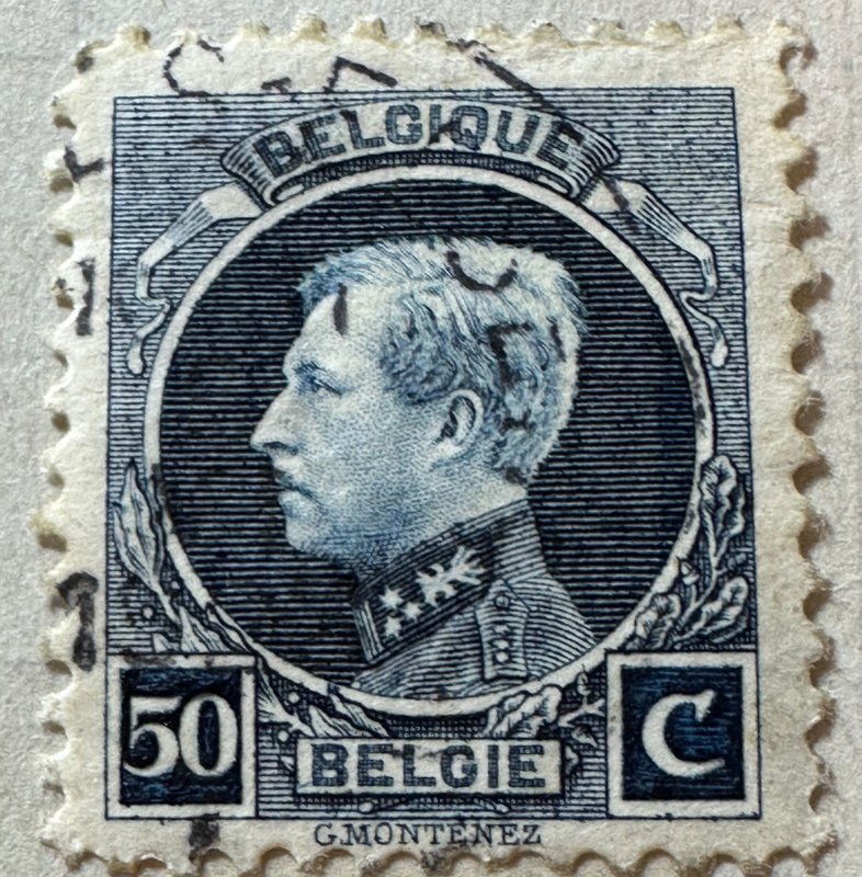 Belgium 1923 King Albert I. Blue 50c.  F/H used. SG BE 313