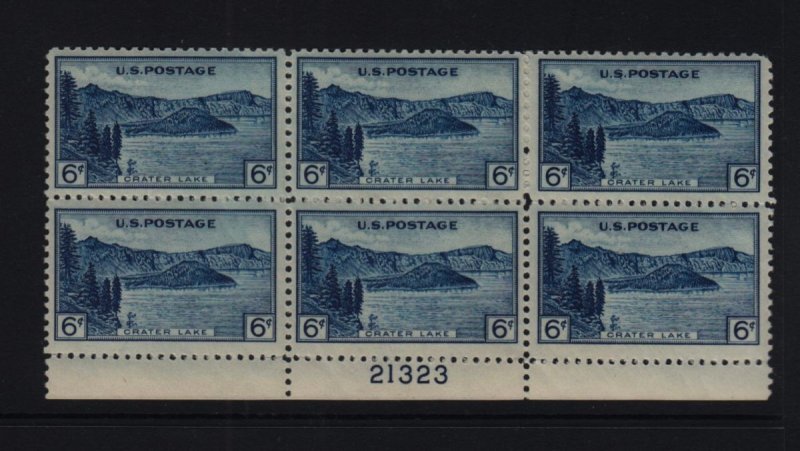 1934 Crater Lake 6c blue Sc 745 MNH plate block of 6 National Park (S4