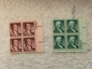 Scott 1046, 1048 15 & 25c 1954 Liberty Plate block of 4 MNH, stock photo