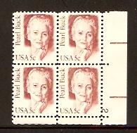 #1848 Pearl Buck Plate Block NH plate #2