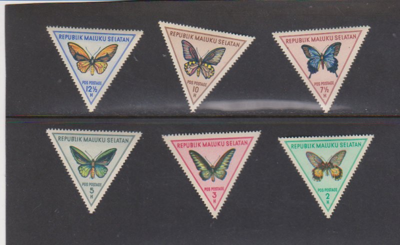 INDONESIA set of 6 Triangles MALUKU SELATAN MARINE Butterflies  MNH