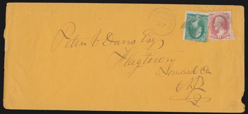 US 148 6c & 147 3c Lincoln & Washington on Cover to Flagtown, NJ 