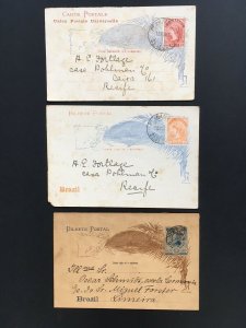 Brazil 1890’s Postal Stationery Cards x 3 Used. 40r, 50r and 80r Values